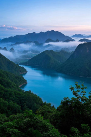 Natural scenery surrounded by mountains and riversの素材
