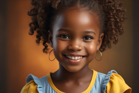 Close up of a smiling little black girl portraitの素材