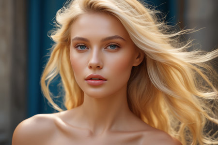 Blonde beauty face close upの素材