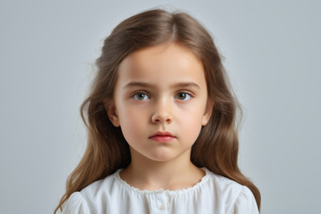 Close up of the little girl's frontal portraitの素材