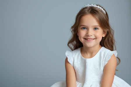 Portrait of smiling little girl white dressの素材