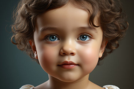 Curly haired little girl's face close upの素材