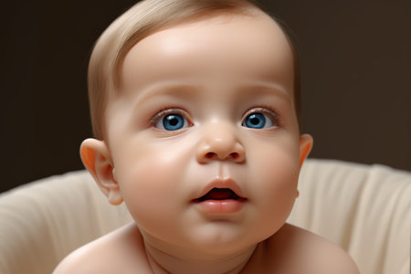 Close up portrait of a blue eyed babyの素材