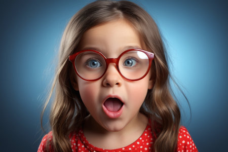 Surprised little girl wearing red rimmed glassesの素材