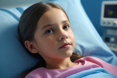 Little girl in the hospital bedの素材