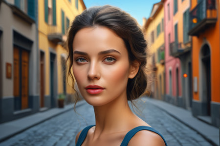 Portrait of a young woman on the streetの素材