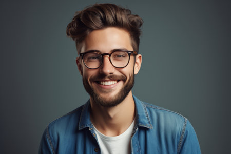 Portrait of smiling young man with glassesの素材