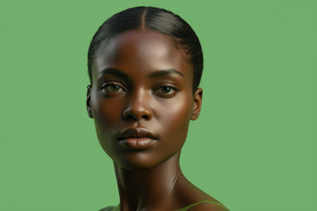 Close up of a portrait of a young black womanの素材
