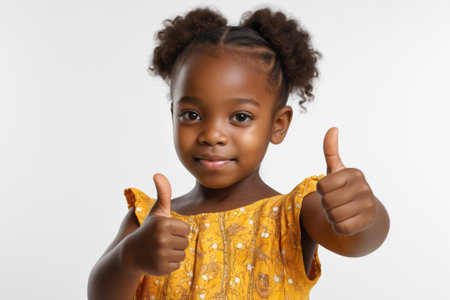 Close up of a little African girl giving a thumbs upの素材