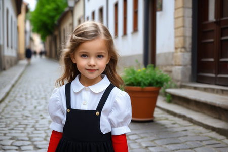 Portrait of a little girl on the streetの素材