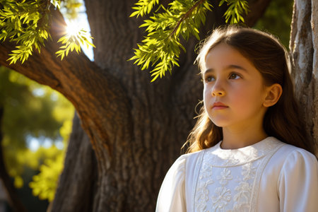 Beautiful girl under the tree outdoorsの素材