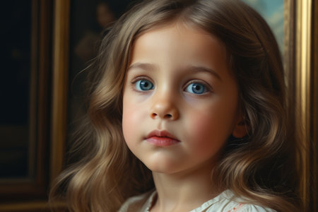 Portrait Close up of Little Girl with Blonde Hair and Blue Eyesの素材