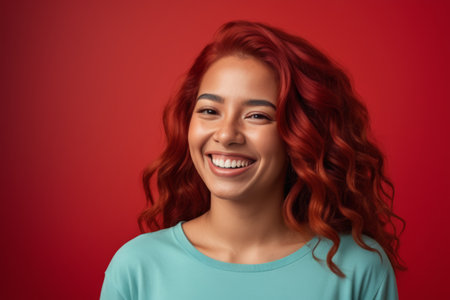 Close up of a red haired woman smilingの素材