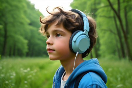 Outdoor boy with headphonesの素材