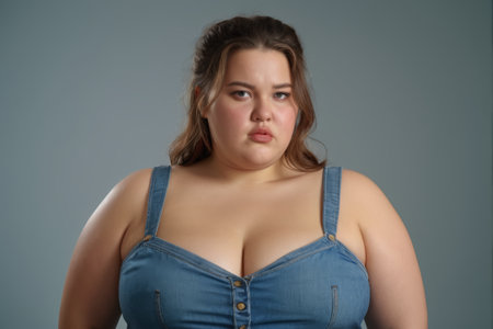 Overweight female frontal portraitの素材