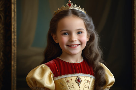 Portrait of little girl smiling with crownの素材