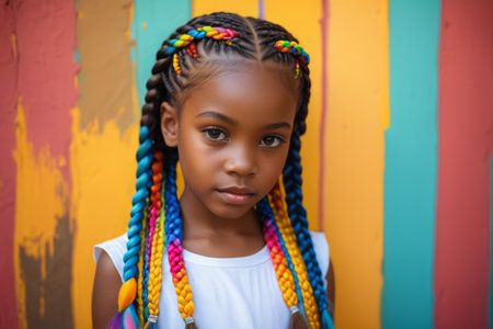 Little African girl with colorful braidsの素材