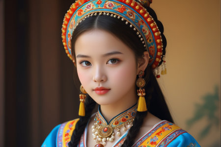 Portrait of a young girl in national dressの素材