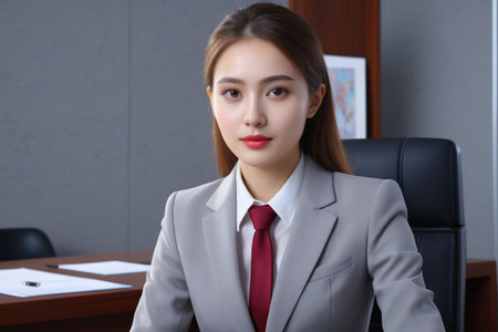 Working women sit upright in the officeの素材