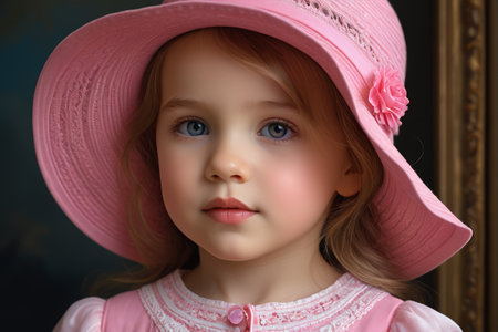 Portrait of little girl in pink hatの素材