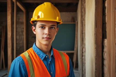 Portrait of a construction site workerの素材