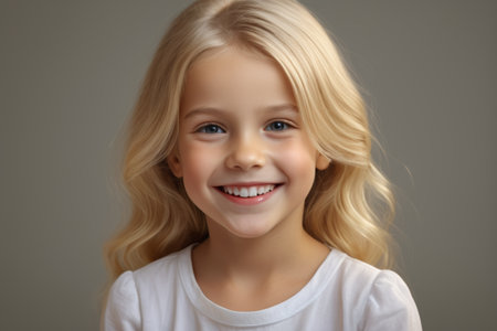 Close up of smiling little blonde girlの素材