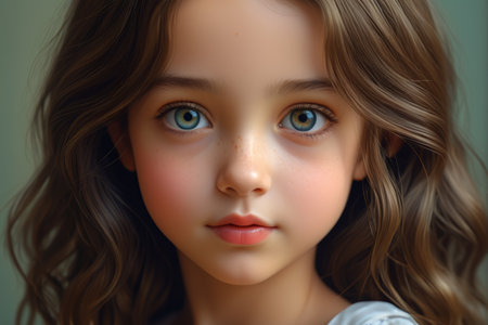 Close up portrait of a little girl's faceの素材