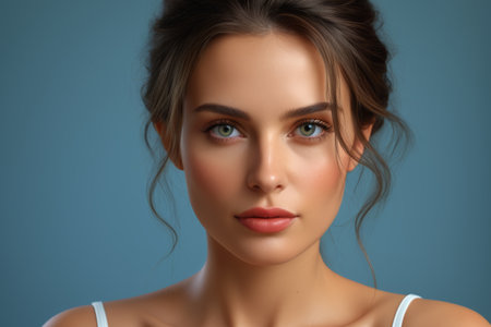 Close up of young woman's faceの素材