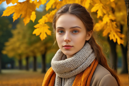 Portrait of an Outdoor Woman in Autumnの素材