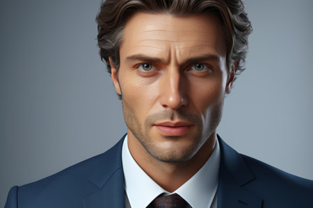 Close up of a man's face in a suitの素材