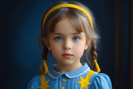 Close up of a portrait of a little girl with blue eyesの素材
