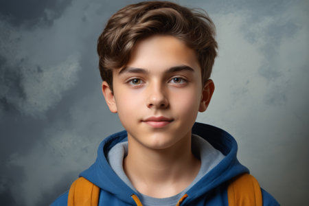 Portrait of a boy in a blue hoodieの素材