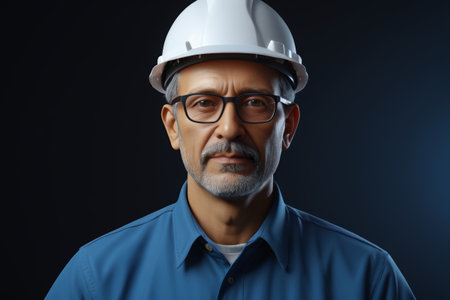 Bust of an engineer wearing a hard hatの素材