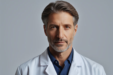 Portrait of a male doctor in a white coatの素材