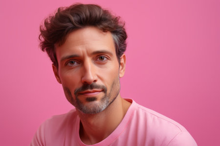 Front portrait of a man in pinkの素材