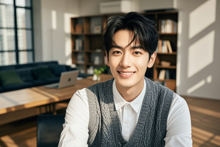 Portrait of smiling man in the roomの素材