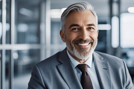 Close up of business men's office smileの素材