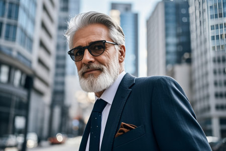 Mature men in suits in the cityの素材