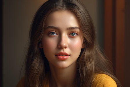 Close up of the face of a girl with long hairの素材