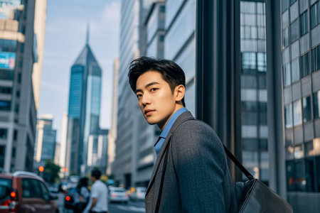 Business men stop on city streetsの素材