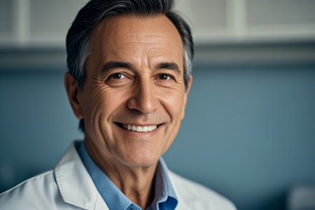 Close up of a smiling male doctorの素材