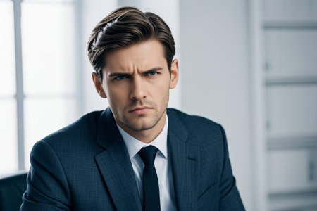 Close up of serious expression of men in suitsの素材