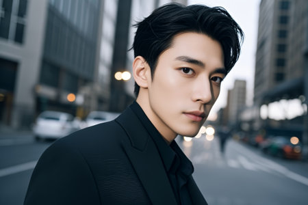 Men in suits on city streetsの素材