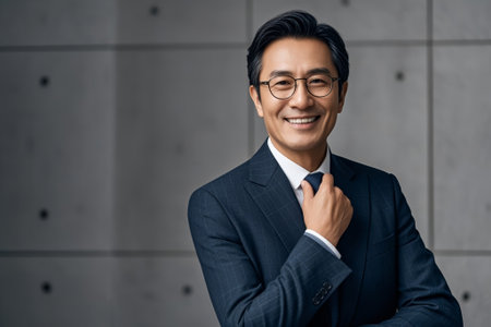 Business Men Tying Up Ties Smiling Portraitsの素材