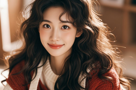 Close up of smiling Asian girlの素材