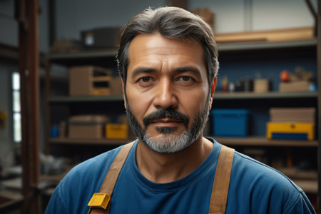 Close up portrait of workshop workersの素材