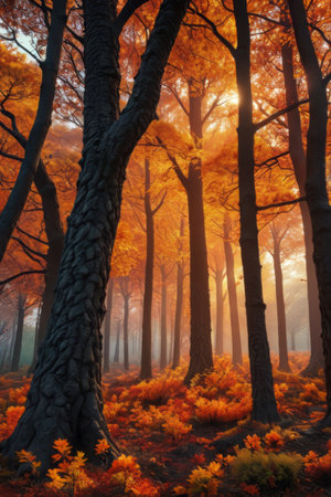 Autumn forest morning light sceneryの素材