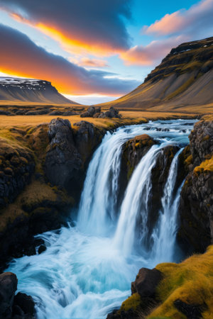 Magnificent waterfalls in Iceland's natural sceneryの素材