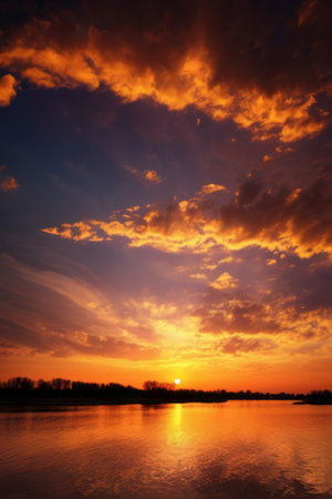 Sunset water and sky sceneryの素材