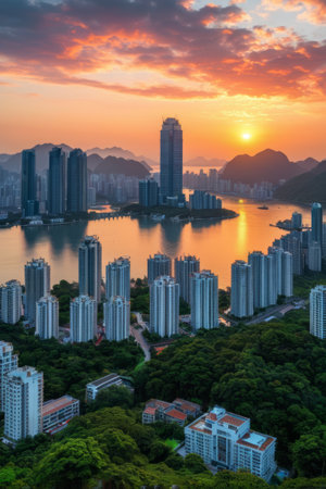 City sunset panoramic high-rise and landscape viewsの素材